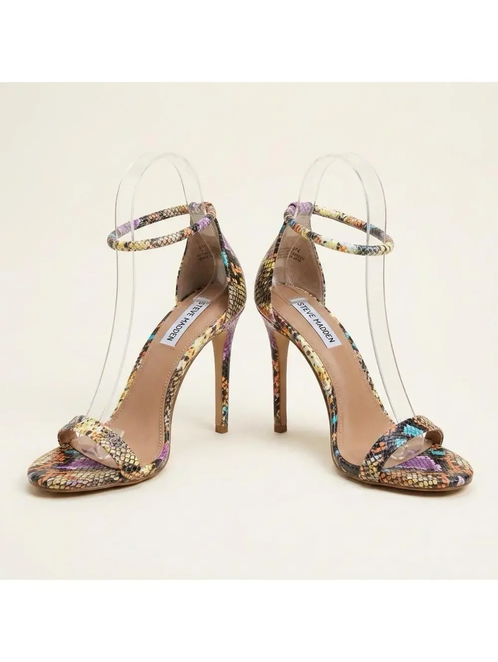Steve Madden Soph Rainbow Snake Heels Pumps Open Toe Stiletto Ultra High Sz 6.5 - Picture 1 of 8